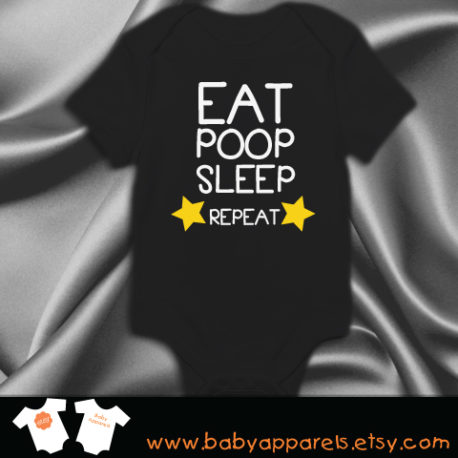 Black - White Eat Poop Sleep Baby Bodysuit