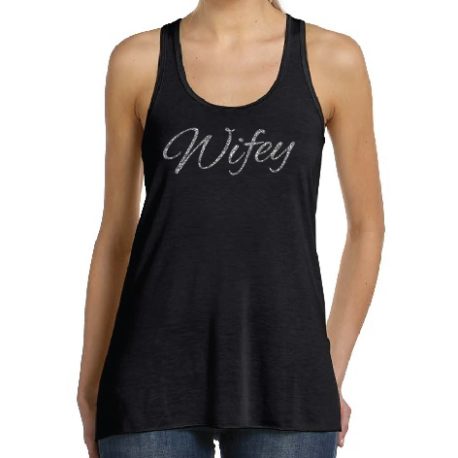 Wifey-black-racerback tank tops-silver-glitter