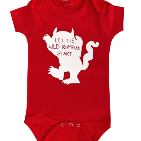 where the wild things are let the rumpus start red baby onesie